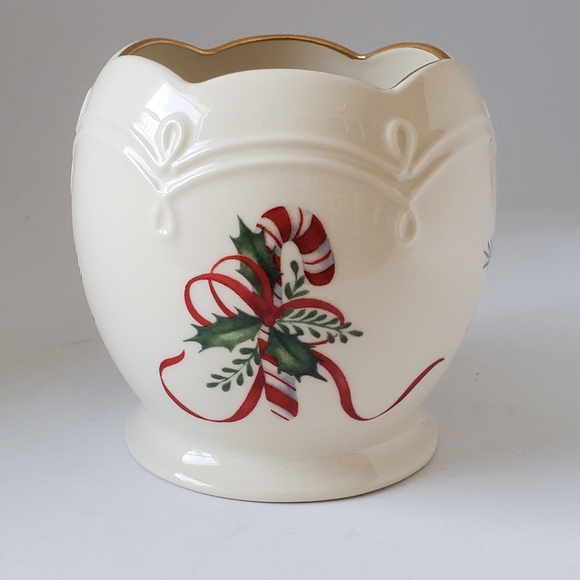 Lenox Votive Holder 24kt Gold Christmas Candy Cane Mistletoe Tealight Holder - Picture 4 of 9